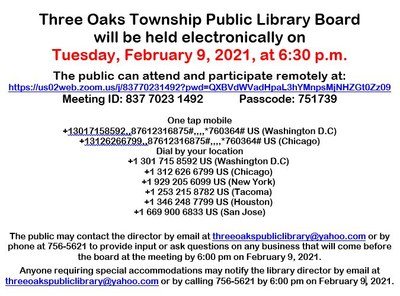 Library Board Meeting via Zoom Library Board Meeting via Zoom